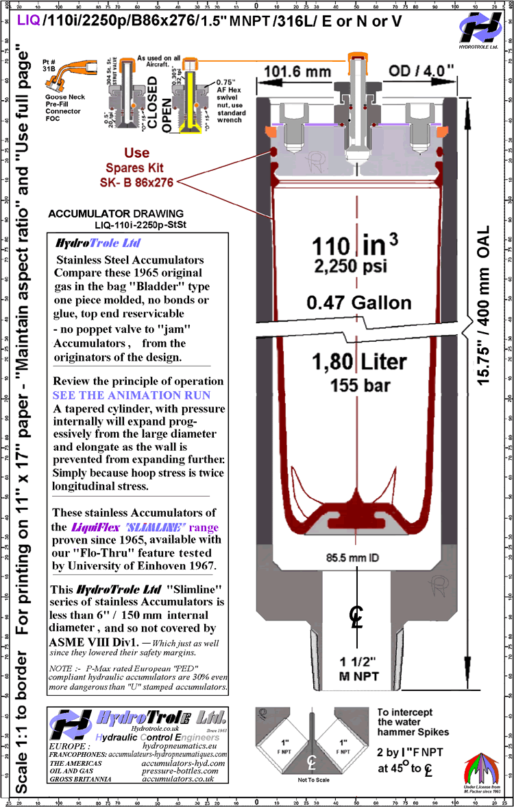Hydropneumatic Accumulator Drawing LIQ 110i / 2250p ST ST