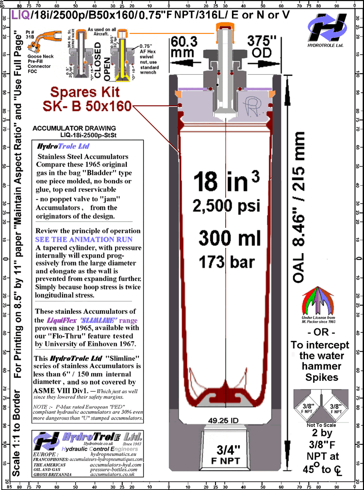 Hydropneumatic Accumulator Drawing - LIQ 18i / 2500p ST ST