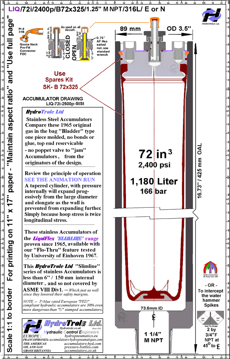 Hydropneumatic Accumulator Drawing - LIQ 72i / 2400p ST ST